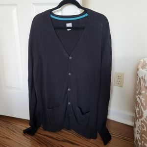 JCPenny Navy Button-Up V-Neck Cotton/Cashmere Cardigan Cozy Pockets Preppy Work